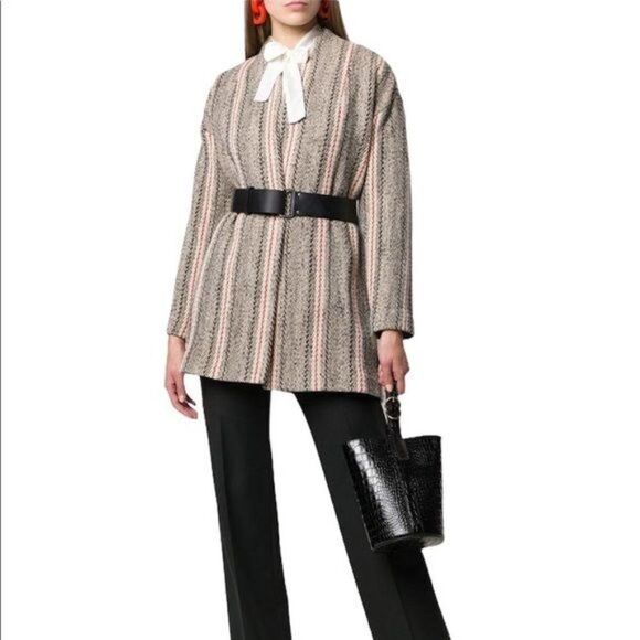 ba&sh Manteau Yumi Muscade Patterned Knit Coat Medium - Picture 3 of 14